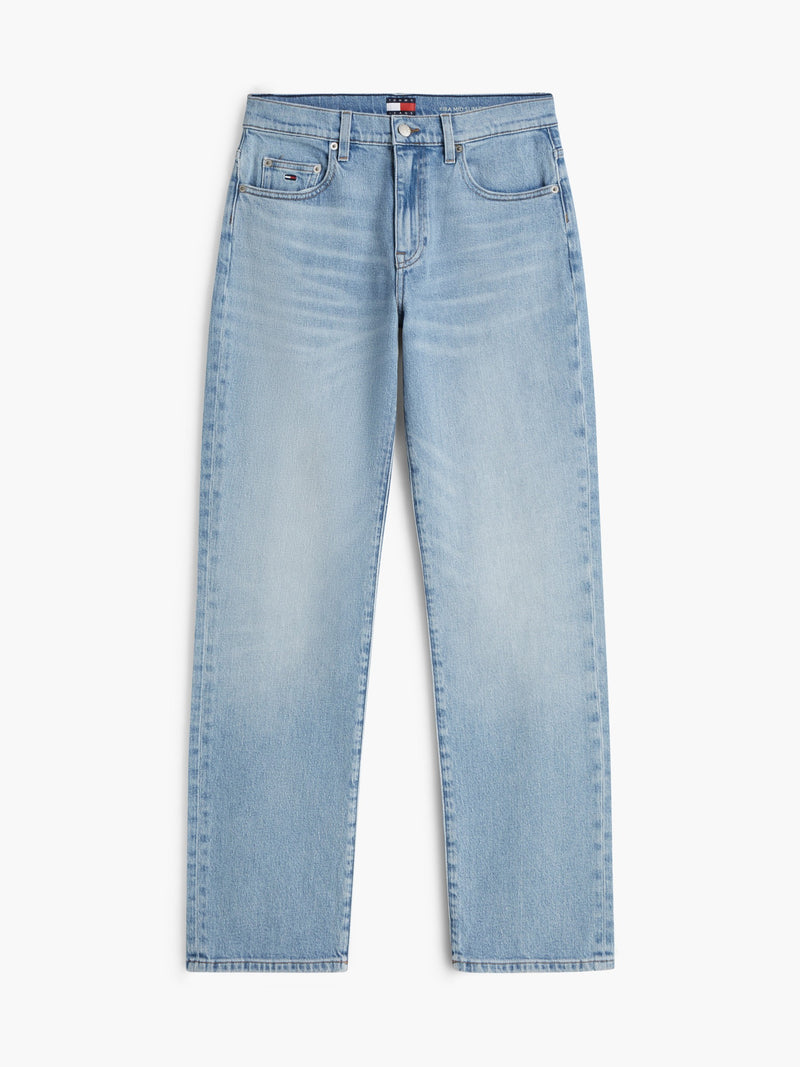 Mid Rise Light Wash Stretch Slim Straight Jeans