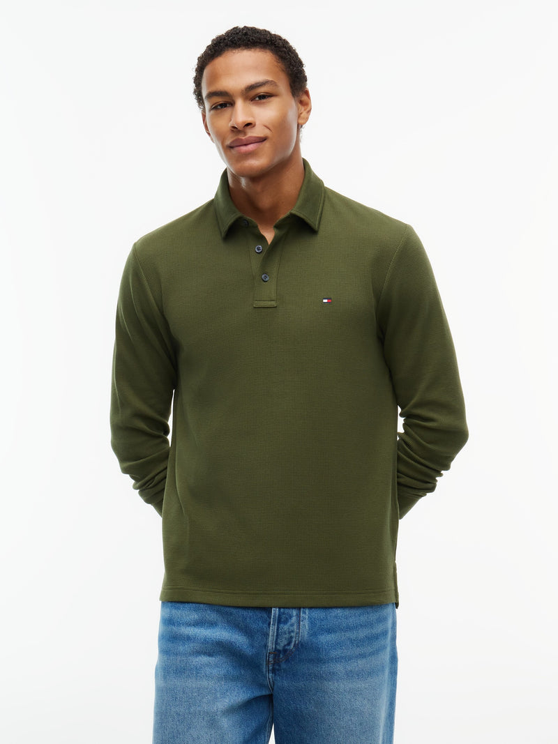 Long Sleeve Solid Textured Polo