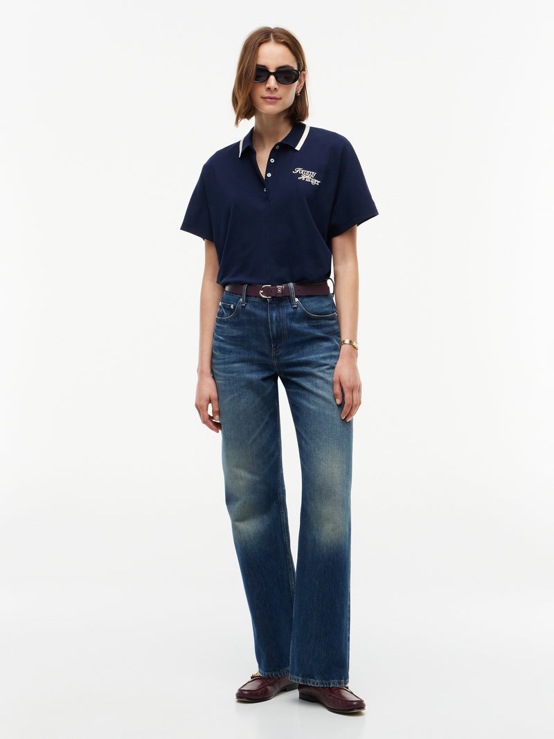 Solid Relaxed Fit Half Sleeve Pique Polo