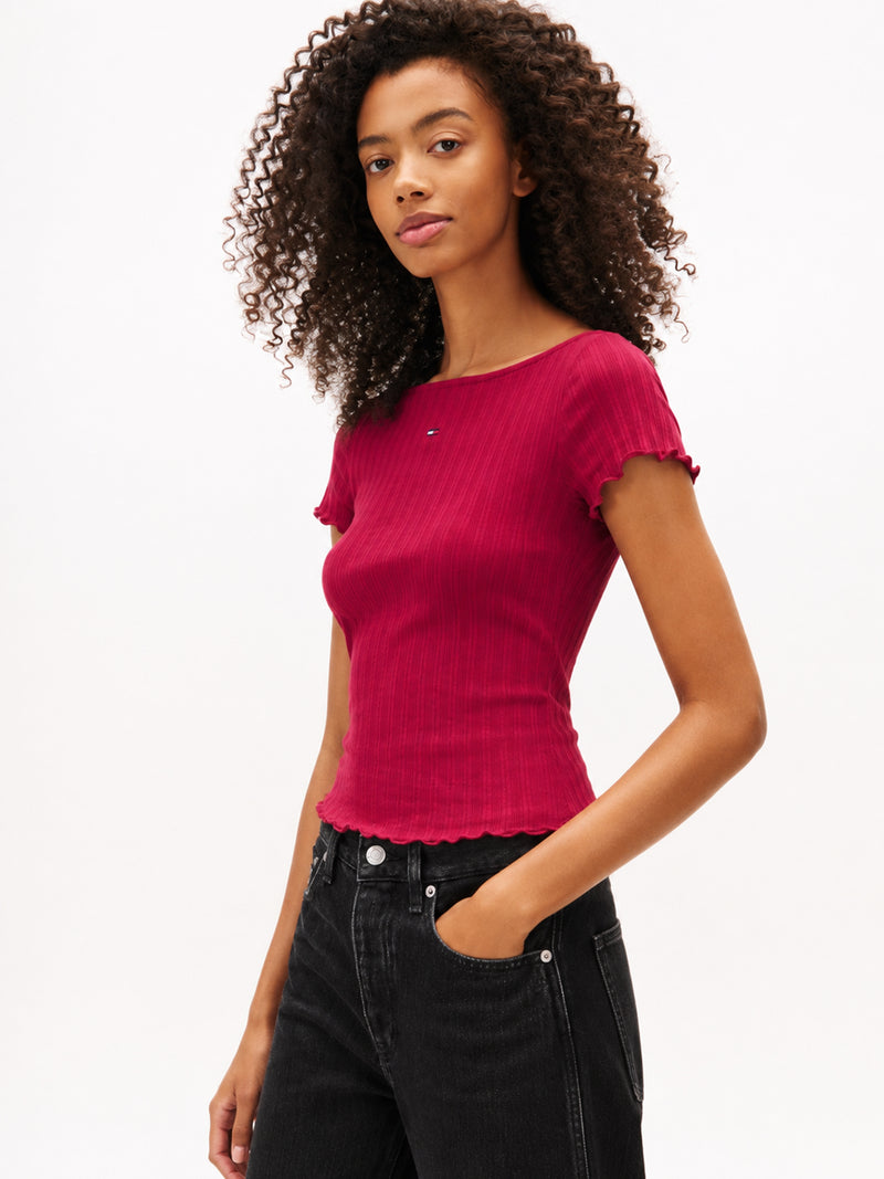 Solid Slim Fit Half Sleeve Ribbed T-Shirt