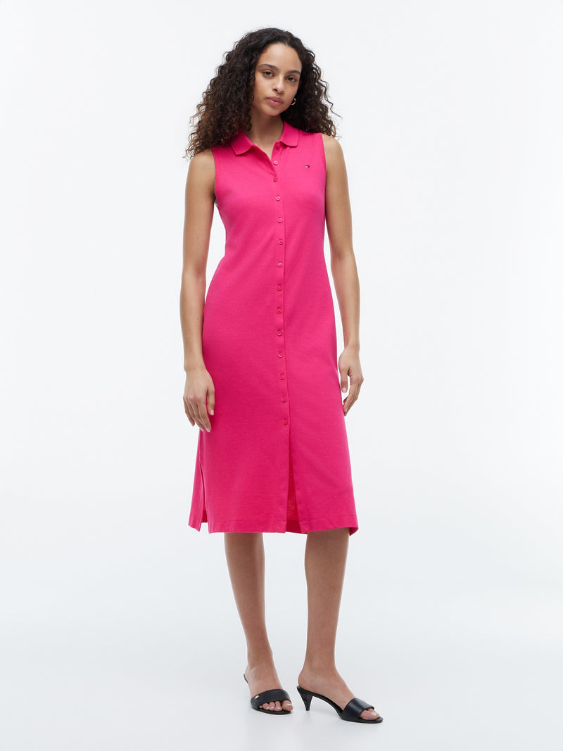 Full Sleeve Solid Viscose Blend Bodycon Polo Dress