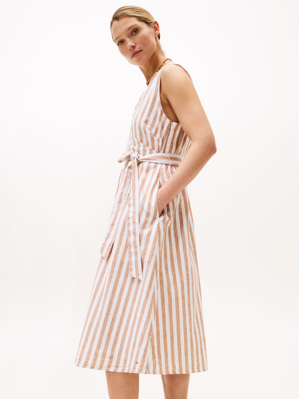 Sleeveless Stripe Linen Fit & Flare Dress