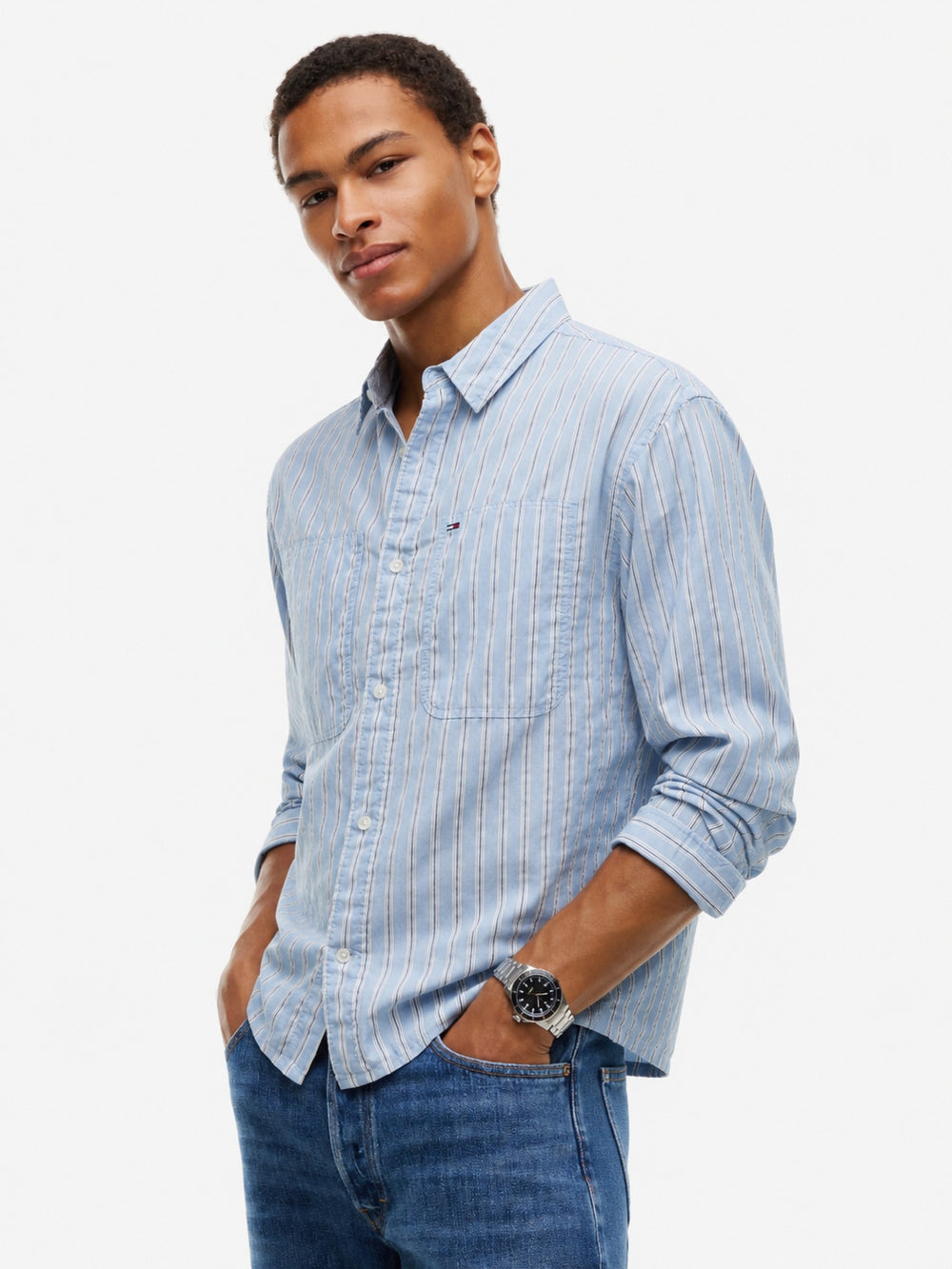 Boxy Fit Stripe Textured Shirt