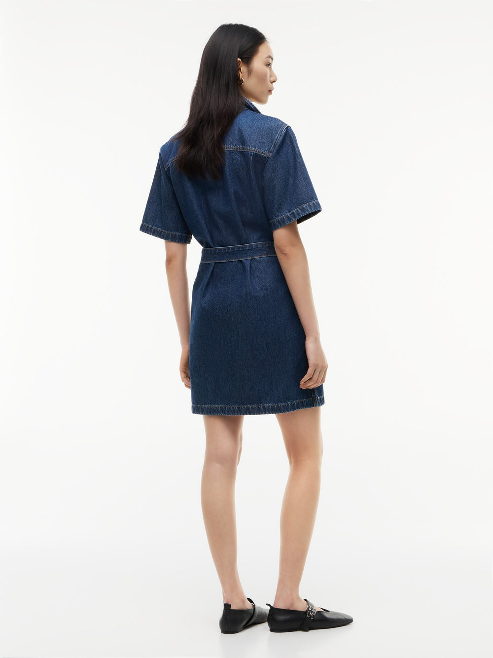 Half Sleeve Solid Denim Shirt Dress