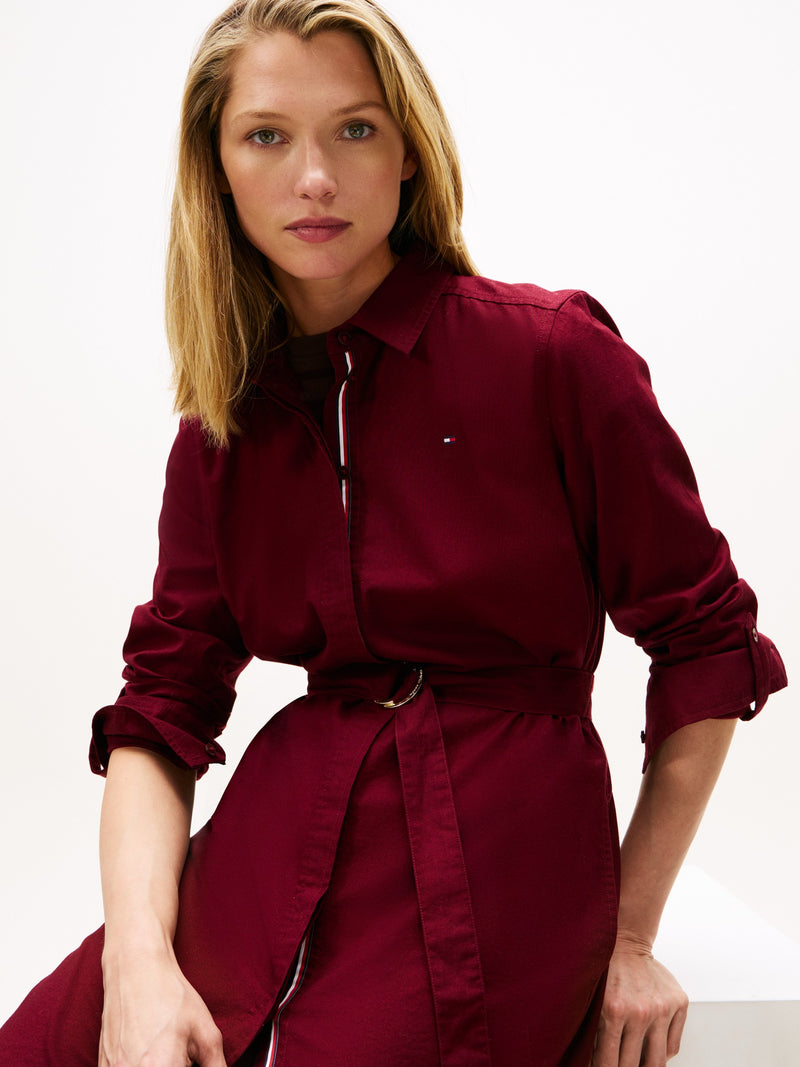 Full Sleeve Solid Cotton Blend Shirt Dress