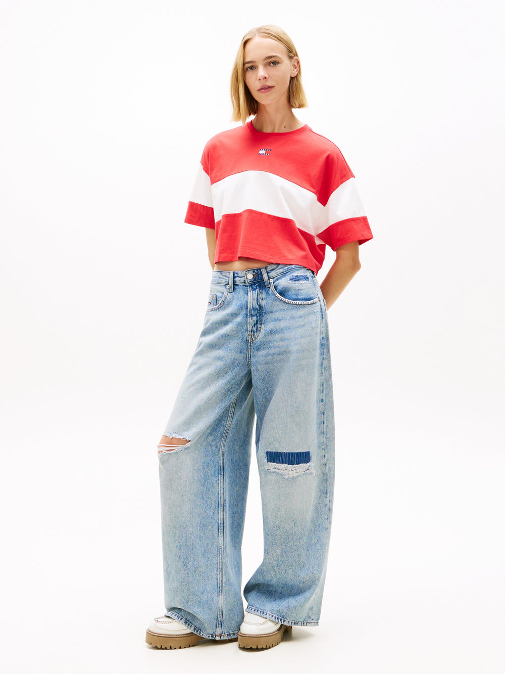 Striped Cropped Fit Half Sleeve Cotton Jersey T-Shirt