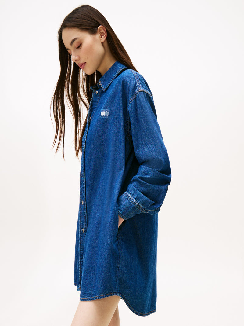 Full Sleeve Solid Denim Shift Dress