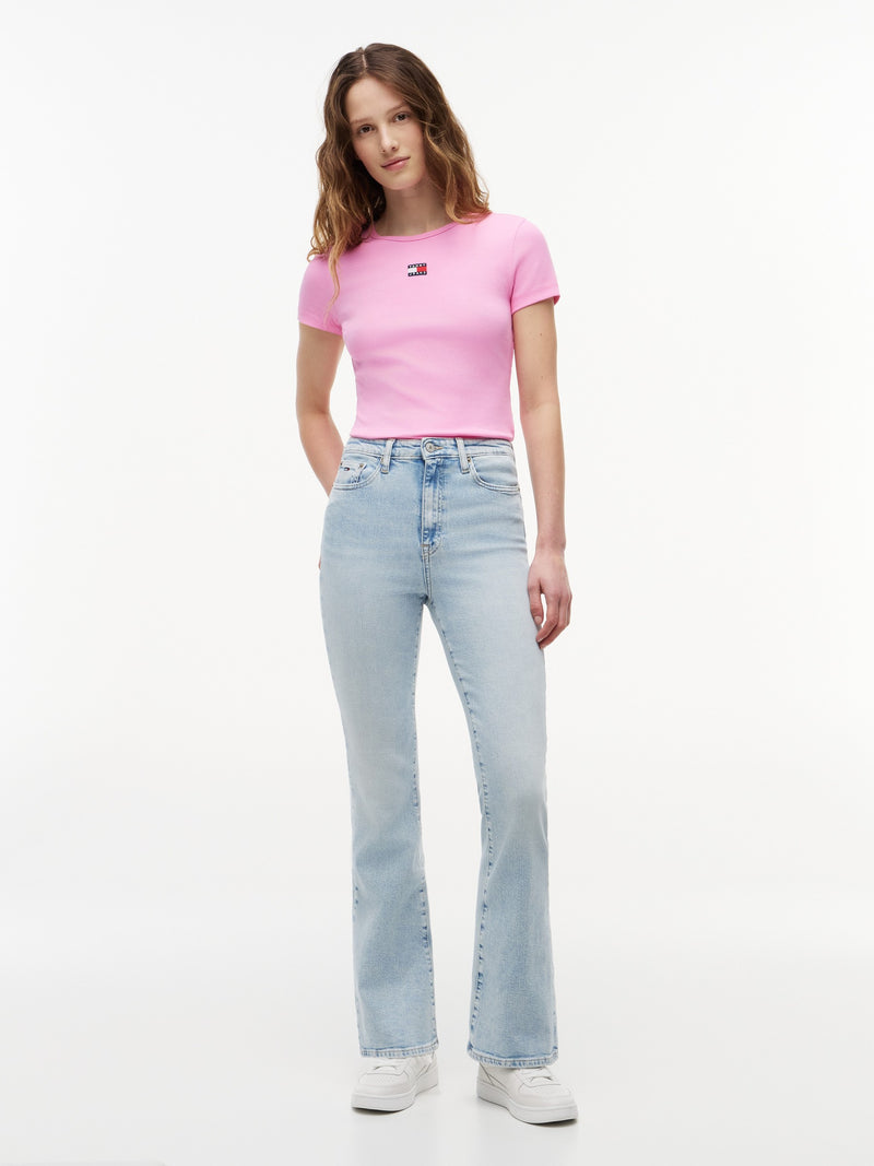 Solid Slim Fit Half Sleeve Ribbed T-Shirt