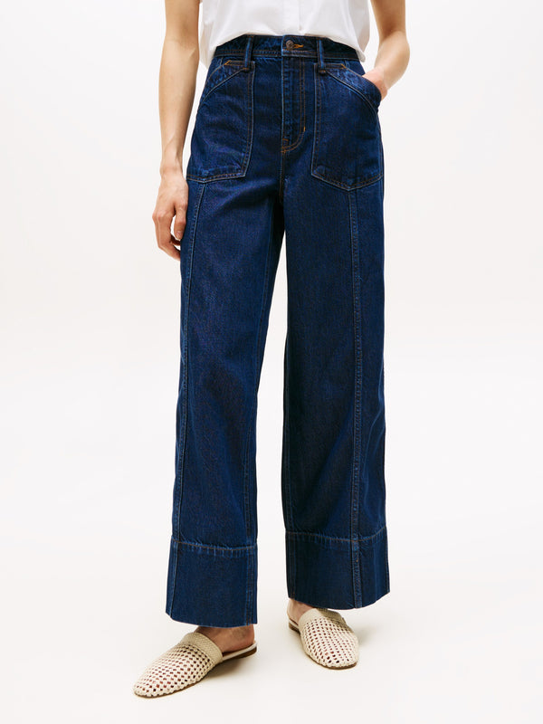 Women Mid Rise Dark Wash Wide Jeans