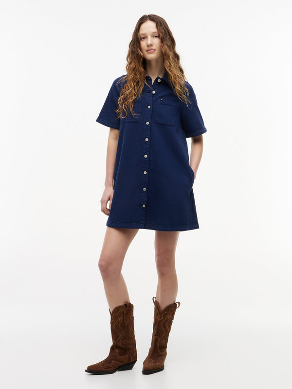 Half Sleeve Solid Cotton A-Line Dress