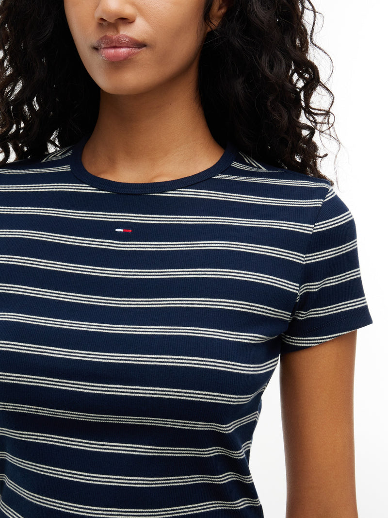Stripe Slim Fit Half Sleeve Ribbed T-Shirt