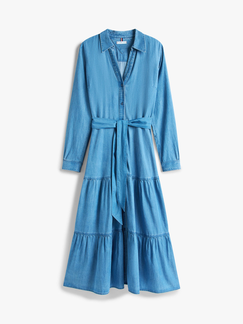 Full Sleeve Solid Chambray Fit and Flare Dress