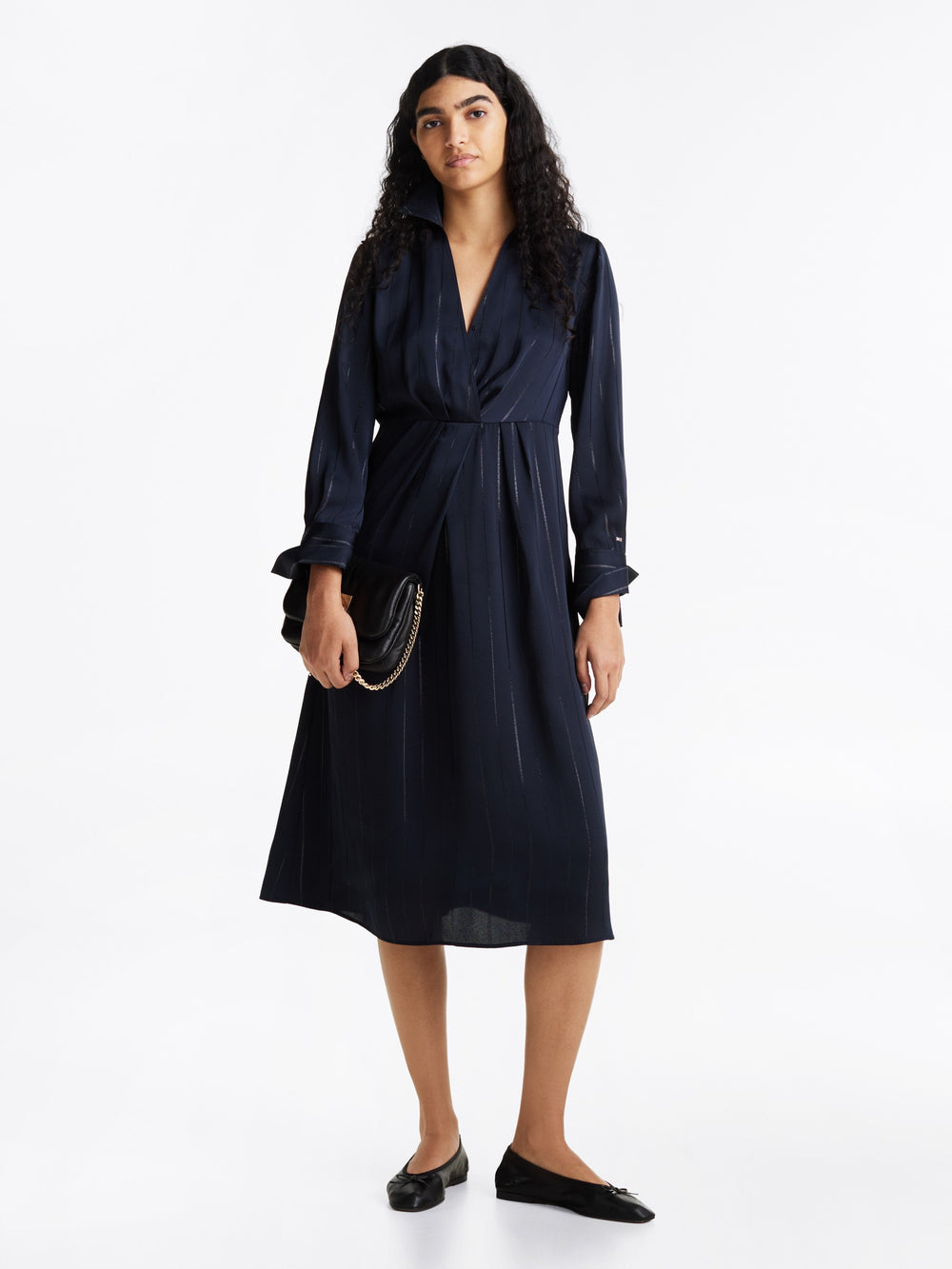 Three-Fourth Stripe Sateen Fit & Flare Dress