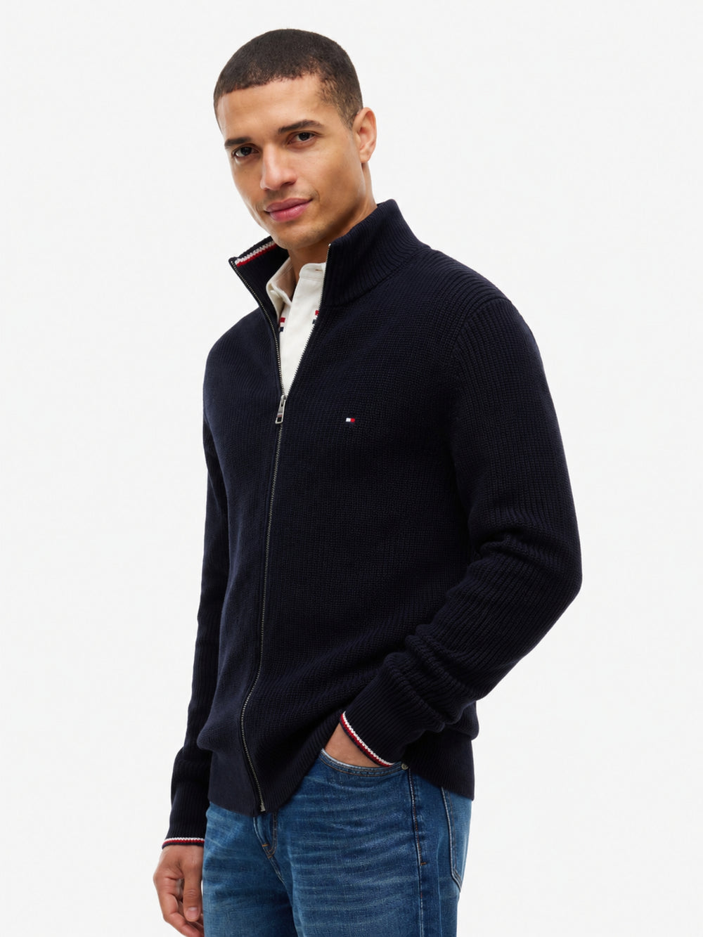 Zip Thru Cable Knit Sweater